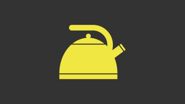 Gele Ketel met handvat pictogram geïsoleerd op grijze achtergrond. Theepot icoon. 4K Video motion grafische animatie - Video