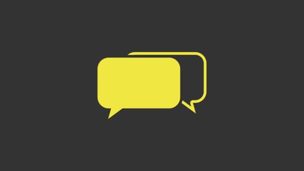 Icône Chat jaune isolée sur fond gris. Symbole des bulles vocales. Animation graphique de mouvement vidéo 4K - Séquence, vidéo