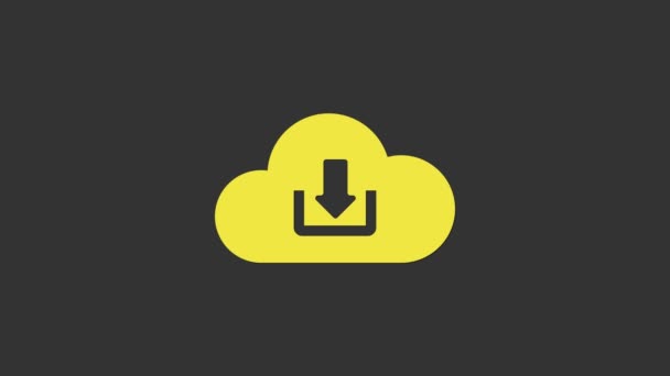 Yellow Cloud download icoon geïsoleerd op grijze achtergrond. 4K Video motion grafische animatie - Video