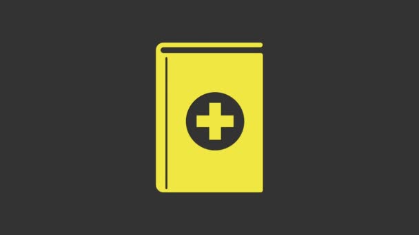 Yellow Medical book icoon geïsoleerd op grijze achtergrond. 4K Video motion grafische animatie - Video