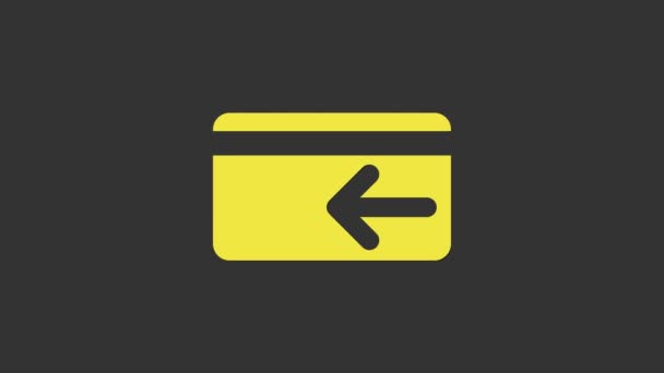 Žlutá ikona Cash back izolovaná na šedém pozadí. Kreditku. Finanční služby, vrácení peněz, návratnost investic, spořicí účet. Grafická animace pohybu videa 4K - Záběry, video
