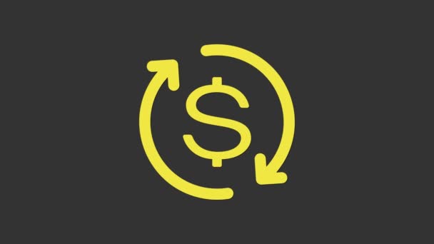 Yellow Return of investment icon isolated on grey background. Money convert icon. Refund sign. Dollar converter concept. 4K Video motion graphic animation - Footage, Video