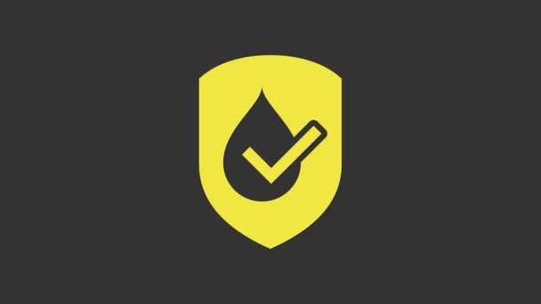 Gelbes Wasserdichtes Symbol isoliert auf grauem Hintergrund. Wasserdichtes oder flüssiges Schutzkonzept. 4K Video Motion Grafik Animation - Filmmaterial, Video