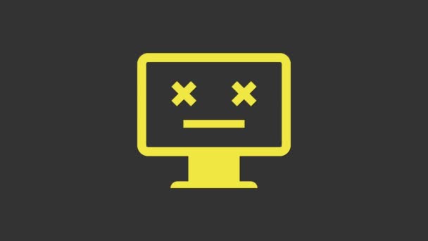 Yellow Dead monitor icon isolated on grey background. 404 error like pc with dead emoji. Fatal error in pc system. 4K Video motion graphic animation - Footage, Video