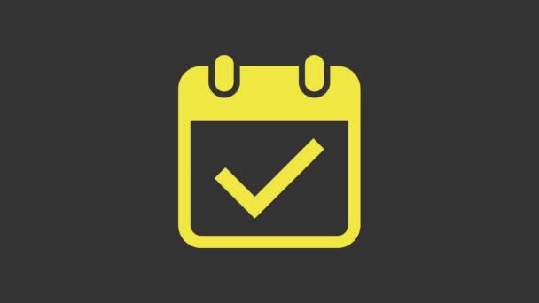 Sárga naptár ellenőrző jel ikon elszigetelt szürke háttér. 4K Videó mozgás grafikus animáció - Felvétel, videó
