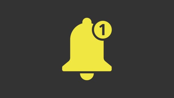 Icono de campana amarilla aislado sobre fondo gris. Nuevo icono de notificación. Nuevo icono de mensaje. Animación gráfica de vídeo 4K - Metraje, vídeo