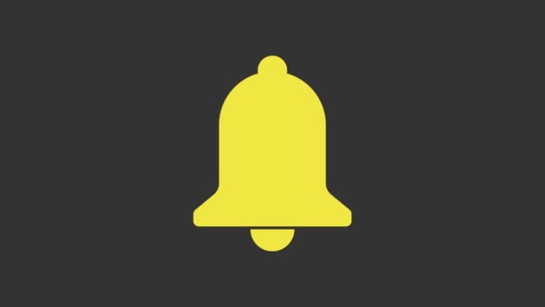 Žlutý zvonek ikona izolované na šedém pozadí. Symbol alarmu, služební zvonek, zvonek, oznamovací symbol. Grafická animace pohybu videa 4K - Záběry, video
