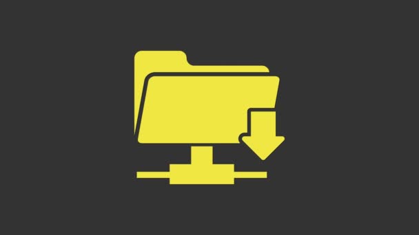 Gelbes FTP-Ordner-Download-Symbol isoliert auf grauem Hintergrund. Softwareupdate, Übertragungsprotokoll, Router, Teamwork-Tool-Management, Kopierprozess. 4K Video Motion Grafik Animation - Filmmaterial, Video