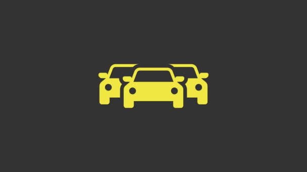 黄色の車のアイコンは灰色の背景に隔離された。4Kビデオモーショングラフィックアニメーション - 映像、動画
