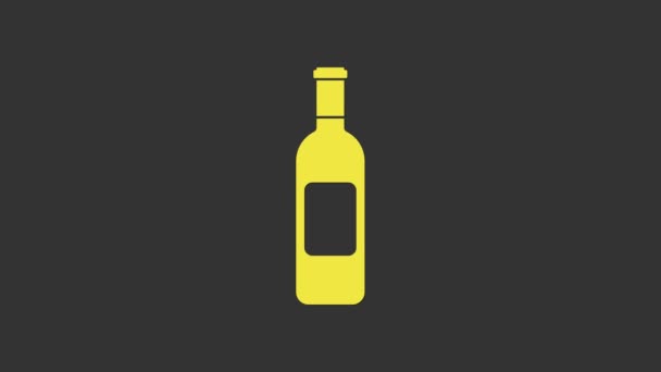 Κίτρινο μπουκάλι κρασί εικονίδιο απομονώνονται σε γκρι φόντο. 4K Γραφική κίνηση κίνησης βίντεο - Πλάνα, βίντεο