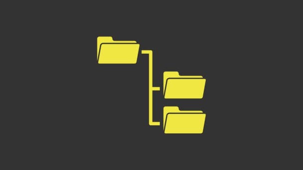 Icône d'arbre de dossier jaune isolée sur fond gris. Organigramme de structure de dossier de dossier de réseau informatique. Animation graphique de mouvement vidéo 4K - Séquence, vidéo
