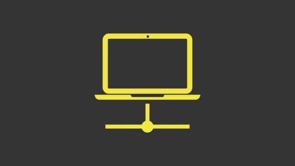 Ícone de rede de computador amarelo isolado em fundo cinza. Rede de portáteis. Ligação à Internet. Animação gráfica em movimento de vídeo 4K - Filmagem, Vídeo