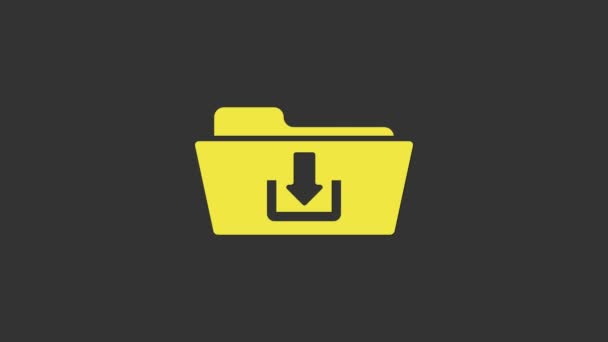 Sárga mappa letöltés ikon elszigetelt szürke háttér. 4K Videó mozgás grafikus animáció - Felvétel, videó