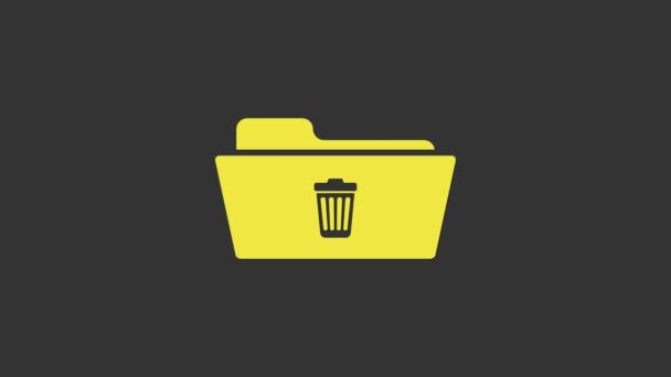 Żółty Usuń ikonę folderu na szarym tle. Folder z koszem na śmieci. Usuń lub folder błędu. Zamknij znak folderu informacyjnego komputera. 4K Animacja graficzna ruchu wideo - Materiał filmowy, wideo
