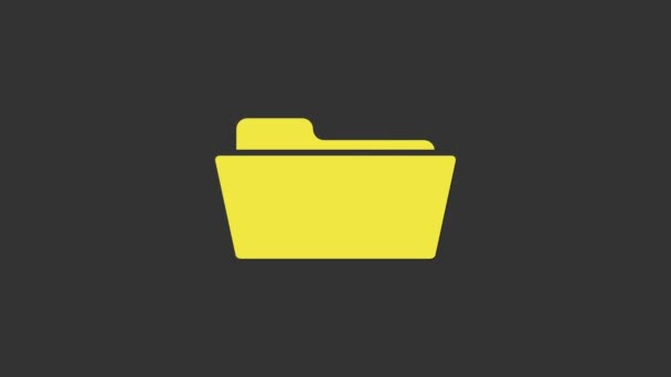 Sárga mappa ikon elszigetelt szürke háttér. 4K Videó mozgás grafikus animáció - Felvétel, videó