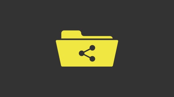 Yellow Share mappa ikon elszigetelt szürke háttér. A mappák megosztása. Mappaátadási jel. 4K Videó mozgás grafikus animáció - Felvétel, videó
