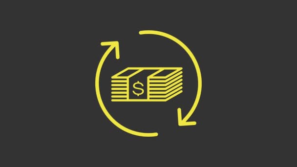 Желтая иконка Refund Money на сером фоне. Финансовые услуги, возврат денег, возврат денег, возврат инвестиций, сберегательный счет. Видеографическая анимация 4K - Кадры, видео