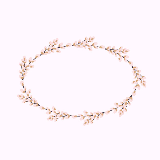 Willow wreath. Oval frame made of willow twigs. Easter wreath made of willow stalks - Vector, imagen