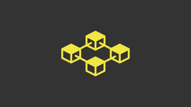 Κίτρινη εικόνα τεχνολογίας Blockchain απομονωμένη σε γκρι φόντο. Δεδομένα κρυπτονομισμάτων. Αφηρημένη γεωμετρική αλυσίδα μπλοκ επιχείρηση τεχνολογίας δικτύου. 4K Γραφική κίνηση κίνησης βίντεο - Πλάνα, βίντεο