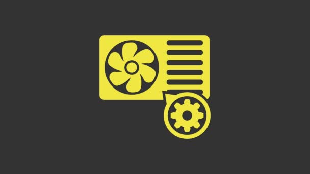 Žlutý klimatizátor vzduchu a ikona převodovky izolované na šedém pozadí. Nastavení aplikace, servisní koncept, možnosti nastavení, údržba, opravy, opravy. Grafická animace pohybu videa 4K - Záběry, video
