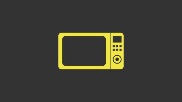 灰色の背景に隔離された黄色の電子レンジアイコン。家電｜icon.4K Video Motion Graphics animation - 映像、動画