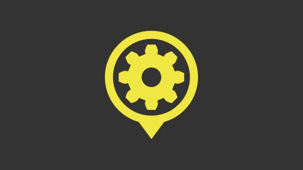 グレーの背景に黄色の設定アイコンが表示されます。ツール、サービス、歯車、歯車の記号。4Kビデオモーショングラフィックアニメーション - 映像、動画