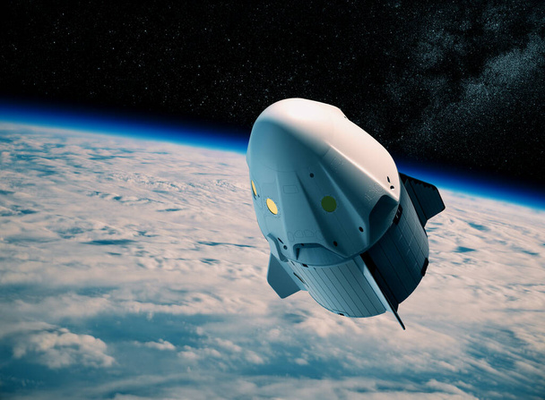 Nueva nave espacial comercial sobre nubes - Foto, imagen
