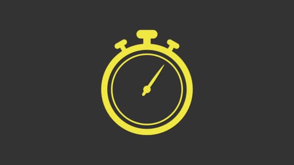 Yellow Stopwatch icon isolated on grey background. Time timer sign. Chronometer sign. 4K Video motion graphic animation - Footage, Video