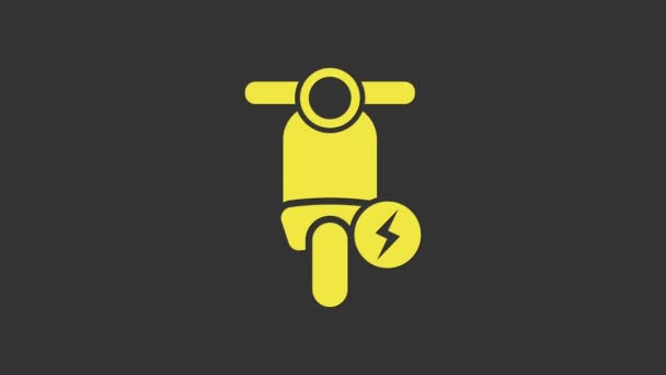 Icono de scooter eléctrico amarillo aislado sobre fondo gris. Animación gráfica de vídeo 4K - Metraje, vídeo