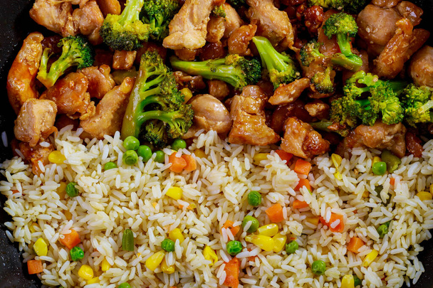 Stir-fry chicken and broccoli with rice. Close up.. - Photo, Image
