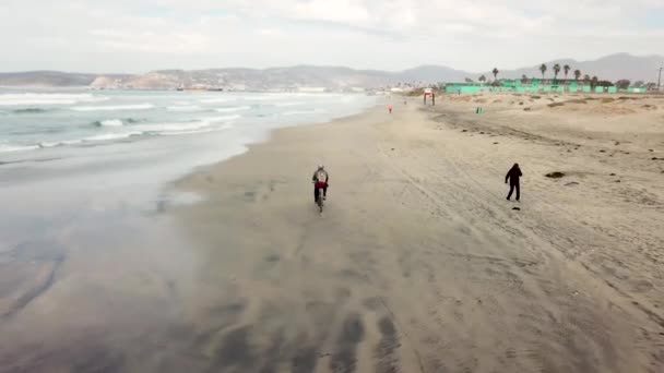 seguimi scatto di uomo in bicicletta su una spiaggia - Filmati, video