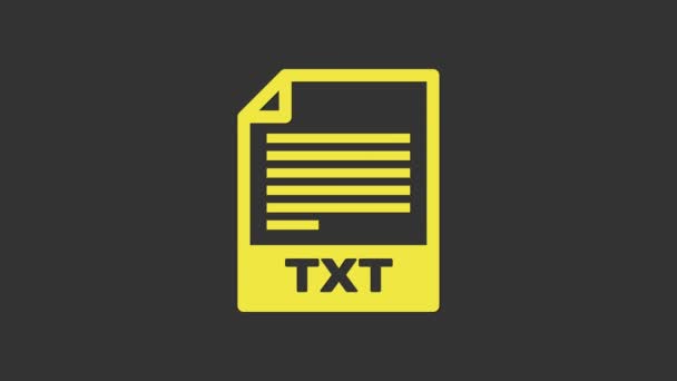 Documento de arquivo TXT amarelo. Baixe o ícone do botão txt isolado no fundo cinza. Símbolo de extensão de ficheiro de texto. Animação gráfica em movimento de vídeo 4K - Filmagem, Vídeo