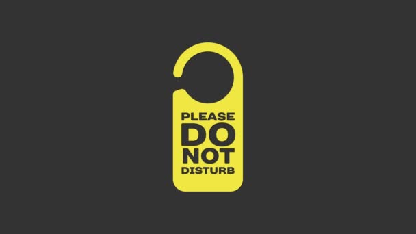 Amarillo Por favor, no molestar icono aislado sobre fondo gris. Etiquetas de la puerta del hotel. Animación gráfica de vídeo 4K - Metraje, vídeo