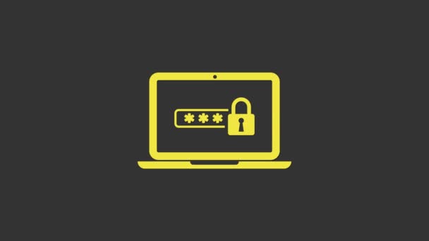 Жовтий ноутбук із сповіщенням про пароль та значком блокування ізольовано на сірому фоні. Безпека, особистий доступ, авторизація користувачів, форма входу. 4K Відео рух графічна анімація
 - Кадри, відео