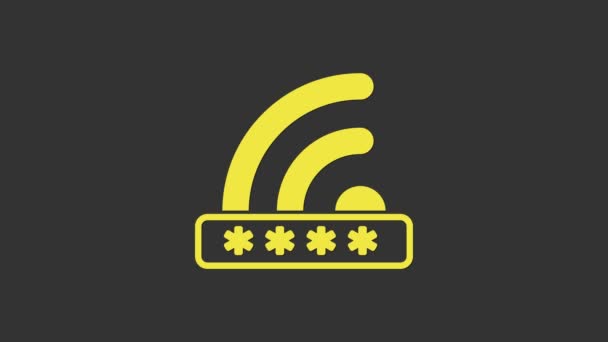 Signo amarillo Wifi bloqueado aislado sobre fondo gris. Contraseña símbolo wi-fi. Icono de red inalámbrica. Zona Wifi. Acceso limitado. Animación gráfica de vídeo 4K - Metraje, vídeo