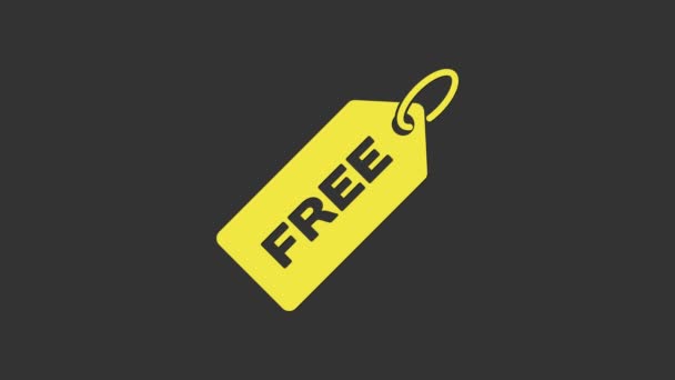 Yellow Price tag with an inscription Free icon isolated on grey background. Badge for price. Promo tag discount. 4K Video motion graphic animation - Footage, Video