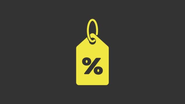 Icono de etiqueta de porcentaje de descuento amarillo aislado sobre fondo gris. Señal de etiqueta de compra. Señal de oferta especial. Cupones de descuento símbolo. Animación gráfica de vídeo 4K - Imágenes, Vídeo