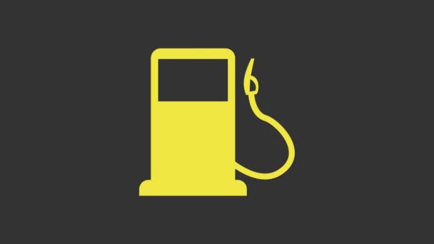 Sárga benzin vagy benzinkút ikon elszigetelt szürke alapon. Üzemanyag szimbólum. Benzinpumpa. 4K Videó mozgás grafikus animáció - Felvétel, videó