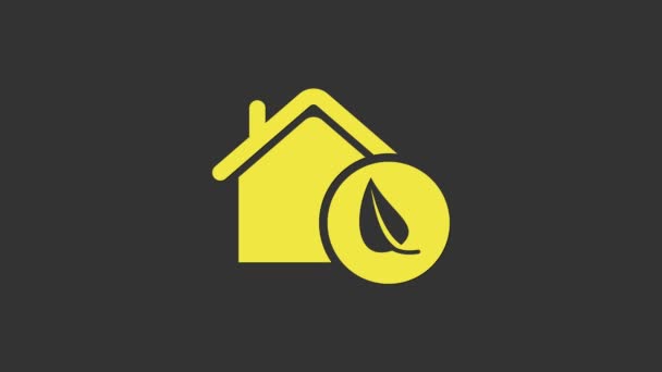 Żółty Eko przyjazny dom ikona izolowana na szarym tle. Eko dom z liściem. 4K Animacja graficzna ruchu wideo - Materiał filmowy, wideo