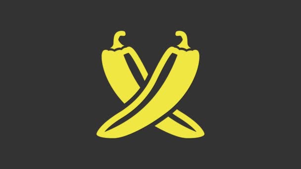 Icono de vaina de chile picante cruzado amarillo aislado sobre fondo gris. Diseño para comestibles, productos culinarios, condimentos y paquetes de especias. Animación gráfica de vídeo 4K - Imágenes, Vídeo