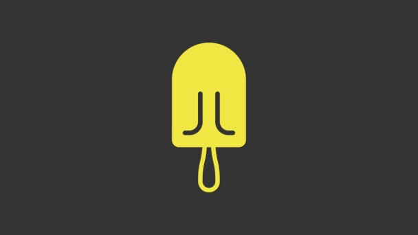 Žlutá ikona zmrzliny izolované na šedém pozadí. Pěkný symbol. Grafická animace pohybu videa 4K - Záběry, video