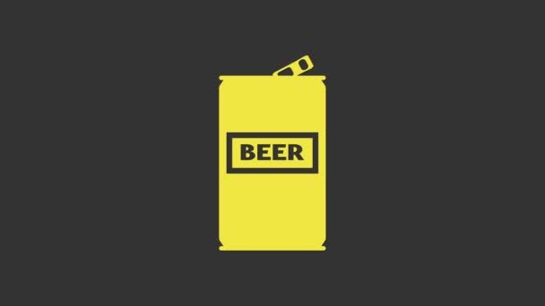 Gele bierkan pictogram geïsoleerd op grijze achtergrond. 4K Video motion grafische animatie - Video