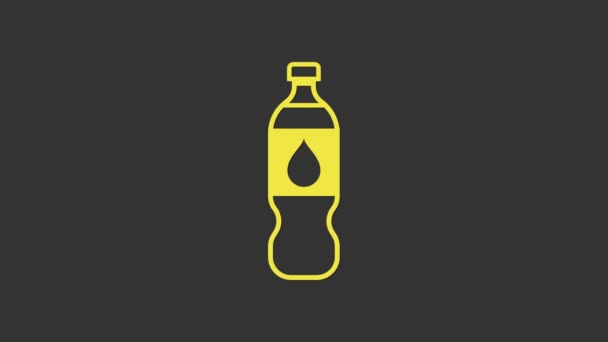 Bottiglia gialla di icona dell'acqua isolata su sfondo grigio. Segno di bibita gassata. Animazione grafica 4K Video motion - Filmati, video