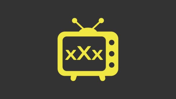 Желтый секс телевизор старый телевизионный значок, выделенный на сером фоне. Символ возрастных ограничений. 18 плюс знак содержания. Канал для взрослых. Видеографическая анимация 4K - Кадры, видео