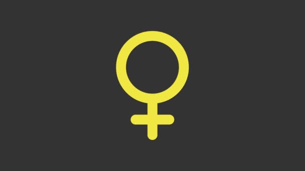 Ícone de símbolo de gênero feminino amarelo isolado no fundo cinza. Símbolo de Vénus. O símbolo de um organismo feminino ou mulher. Animação gráfica em movimento de vídeo 4K - Filmagem, Vídeo