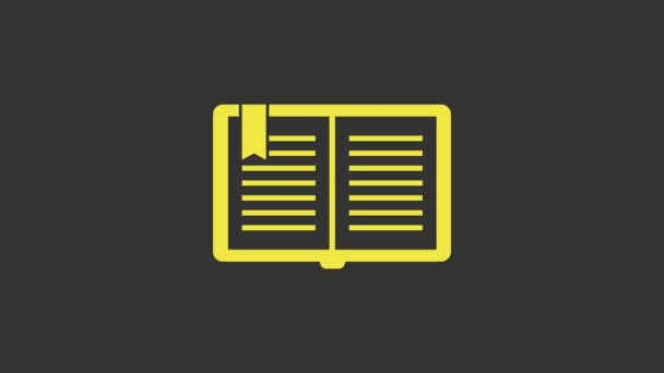 Icône livre ouvert jaune isolé sur fond gris. Animation graphique de mouvement vidéo 4K - Séquence, vidéo