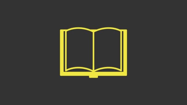 Żółta Otwarta ikona książki odizolowana na szarym tle. 4K Animacja graficzna ruchu wideo - Materiał filmowy, wideo