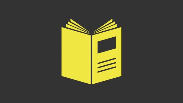 Amarillo Icono de libro abierto aislado sobre fondo gris. Animación gráfica de vídeo 4K - Imágenes, Vídeo