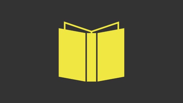 Žlutá ikona Otevřít knihu izolovaná na šedém pozadí. Grafická animace pohybu videa 4K - Záběry, video