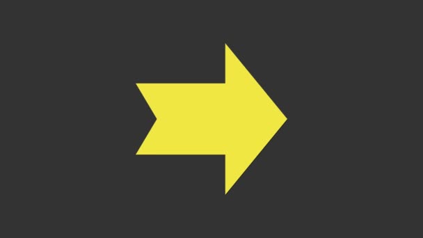 グレーの背景に黄色の矢印アイコンが表示されます。方向矢印記号。ナビゲーションポインタ記号。4Kビデオモーショングラフィックアニメーション - 映像、動画